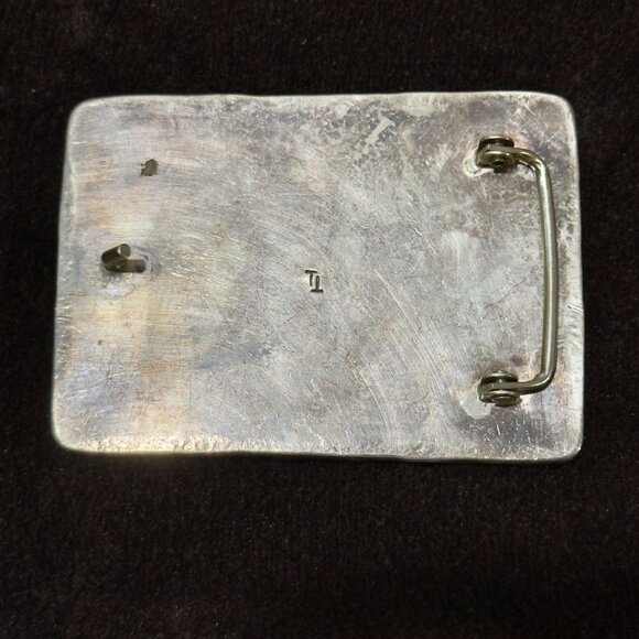 Gorgeous Navajo Sterling Silver Turquoise Coral Tube Inlay Belt Buckle Signed TT - Picture 2 of 4